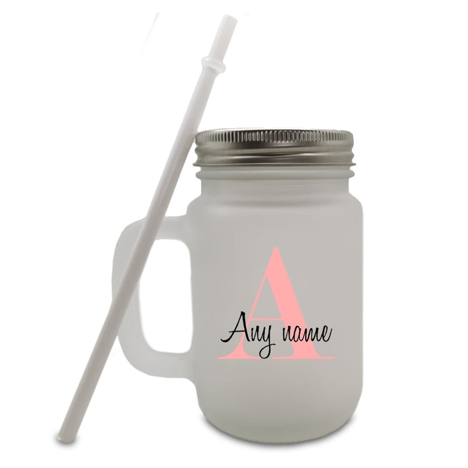 image 1 of Personalised Colour Printed Frosted Mason Jar Initial Name Design