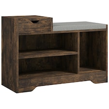 HOMCOM Upholstered Entryway Shoe Bench with Storage Drawer Open Shelf Brown Brown