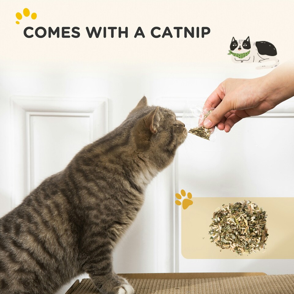 image 1 of PawHut Cat Scratcher Board Radio Shape Cardboard with Catnip, Natural Wood