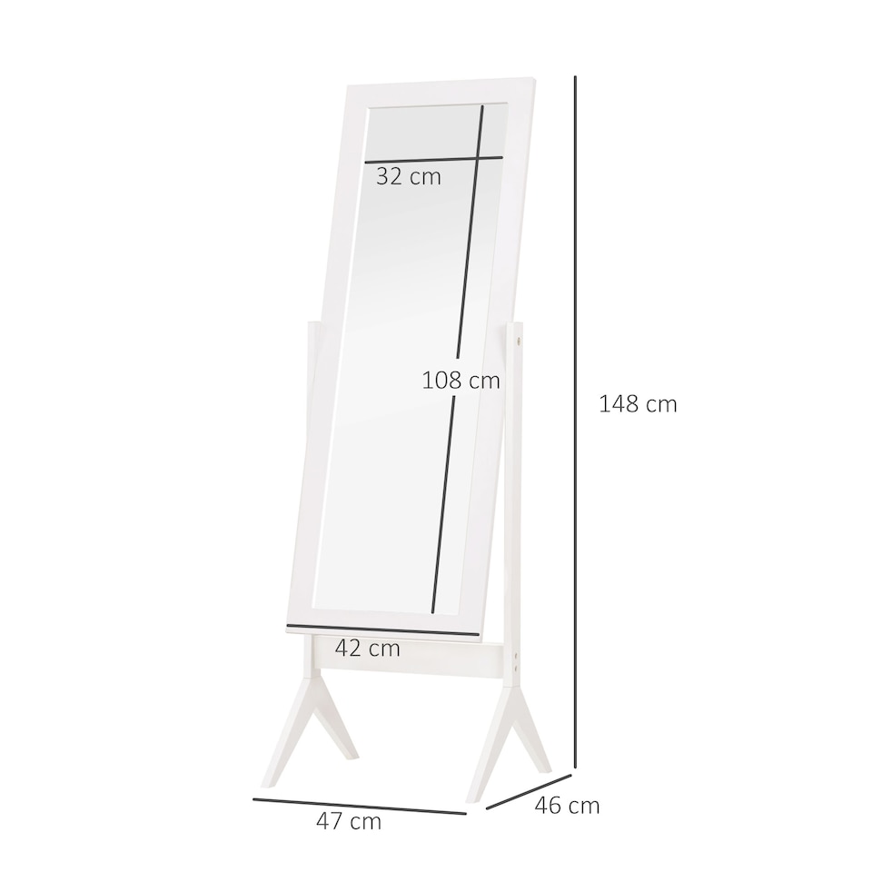 image 1 of HOMCOM Freestanding Dressing Mirror 148x47cm Adjustable Angle White Frame Home | White
