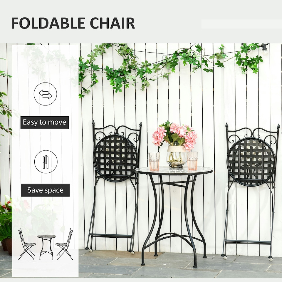 image 1 of Outsunny 3 Pcs Mosaic Tile Garden Bistro Set Outdoor w/ Table 2 Folding Chairs