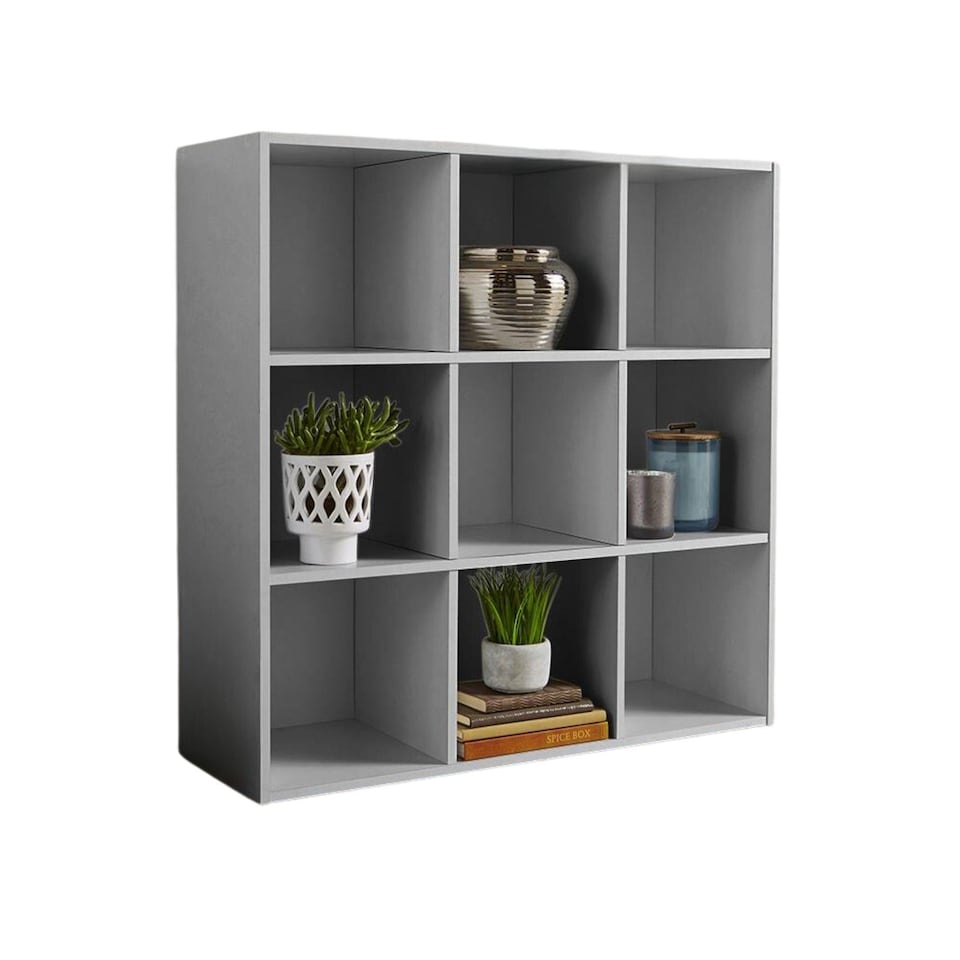 image 1 of Storage Cube 9 Shelf Bookcase Wooden Display Unit Organiser | Grey