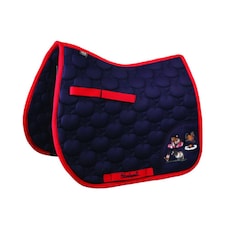 Thelwell Collection Practice Makes Perfect Quilted Apple Shape Horse Saddle Cover - Navy/Red - Shetland