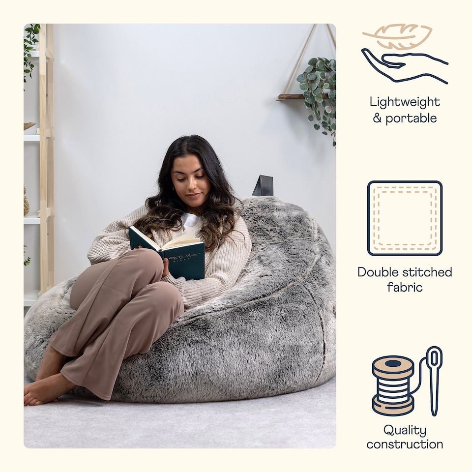 image 1 of Cocoon Faux Fur Bean Bag Arctic Wolf Grey Bean Bag Chairs | Grey | Arctic Wolf Grey | L | 1