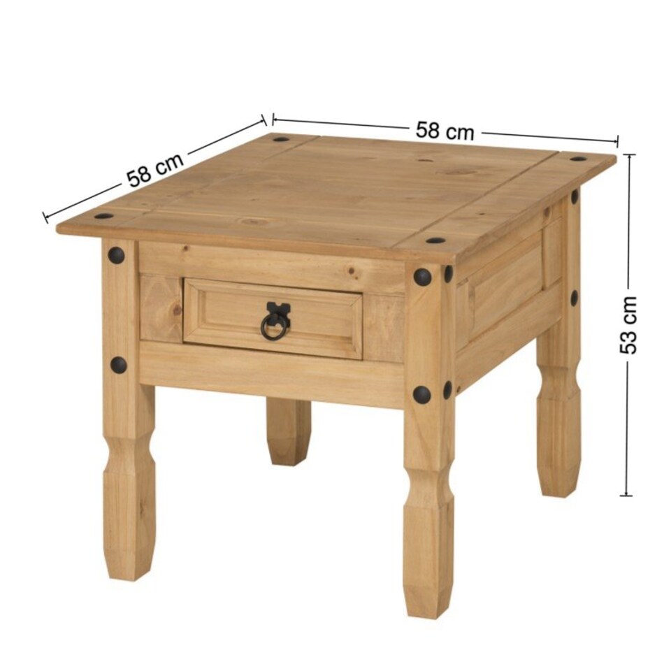image 1 of Mercers Furniture Corona 1 Drawer Lamp Table Coffee End Unit Solid Wood Pine with Mexican Styling Wooden