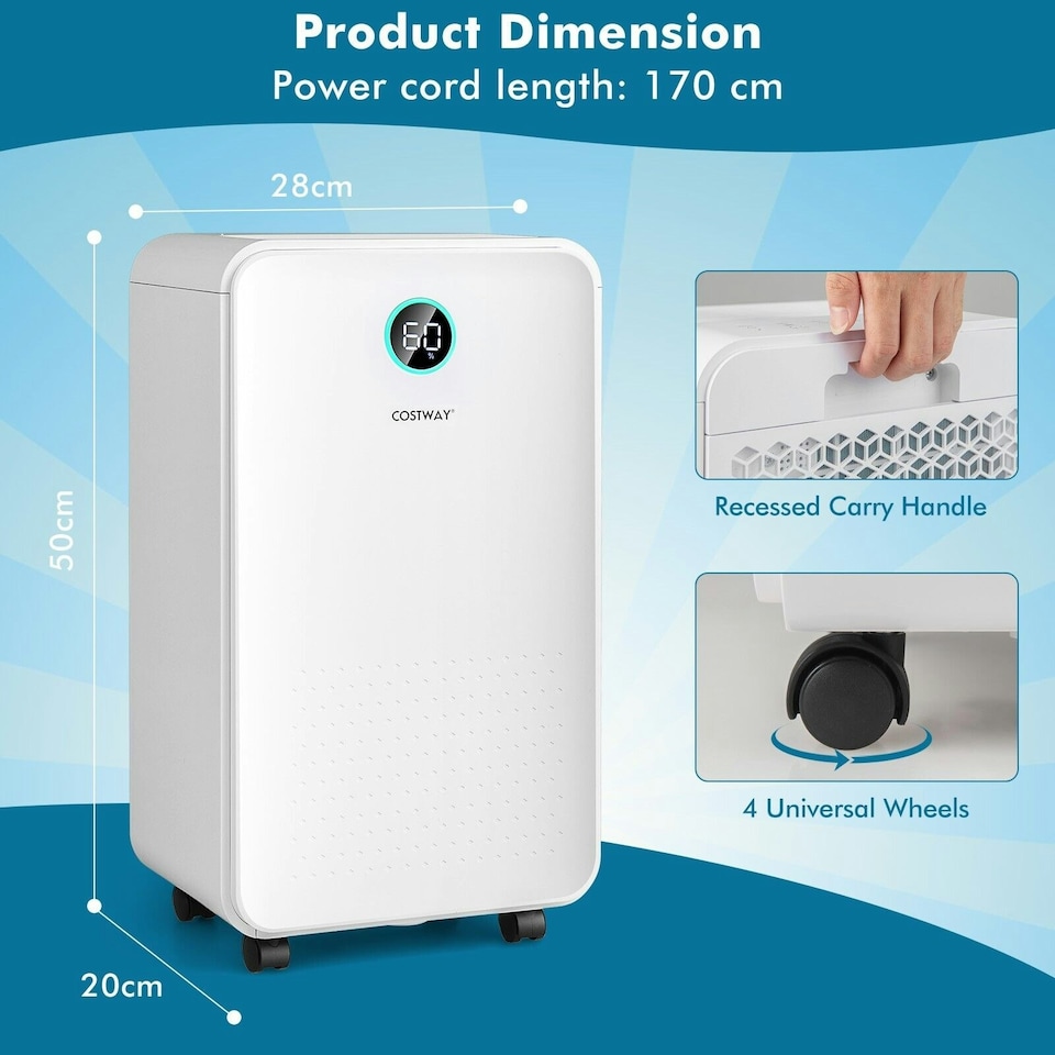 image 1 of COSTWAY 12L/Day Dehumidifier Home Portable Quiet Dehumidifier