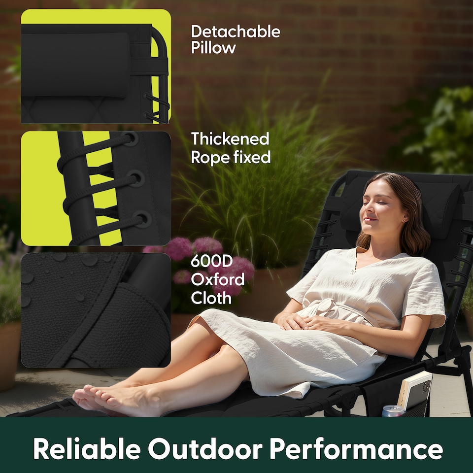 image 1 of Keplin Quilted Foldable Sun Lounger Padded Garden Chair with 4 Reclining Positions