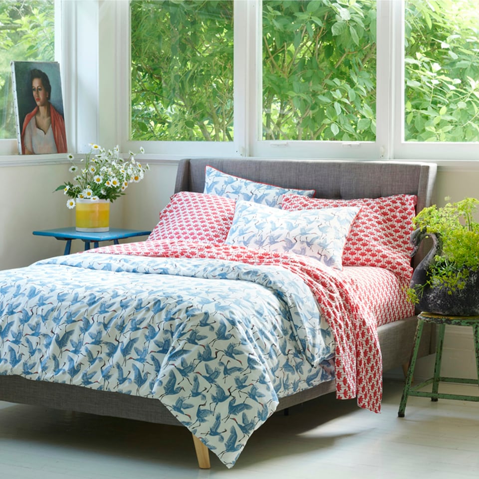 image 1 of Blue Family of Cranes Duvet Cover Set Blue Double Blue | Double