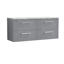 Balterley Partial Fluted 4 Drawer Wall Hung Vanity Unit with Bellato Laminate Worktop | Grey | Satin Grey | 3