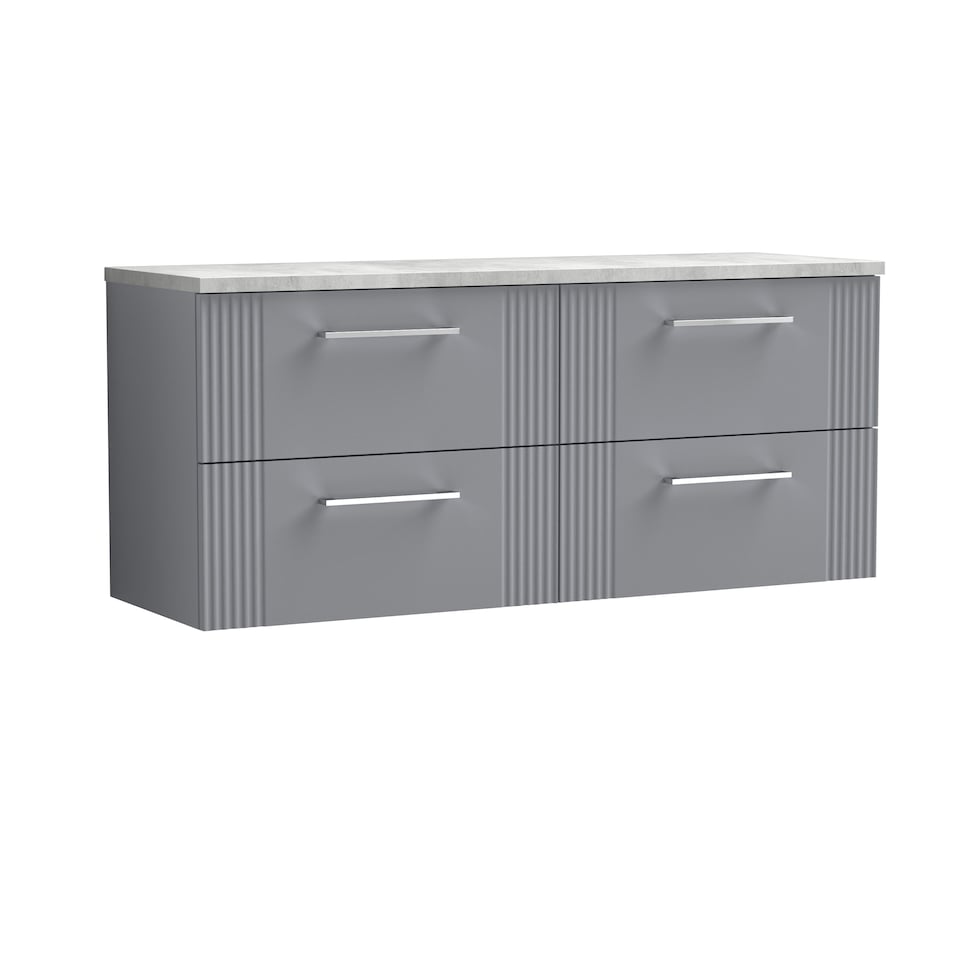 image 1 of Balterley Partial Fluted 4 Drawer Wall Hung Vanity Unit with Bellato Laminate Worktop | Grey | Satin Grey | 3