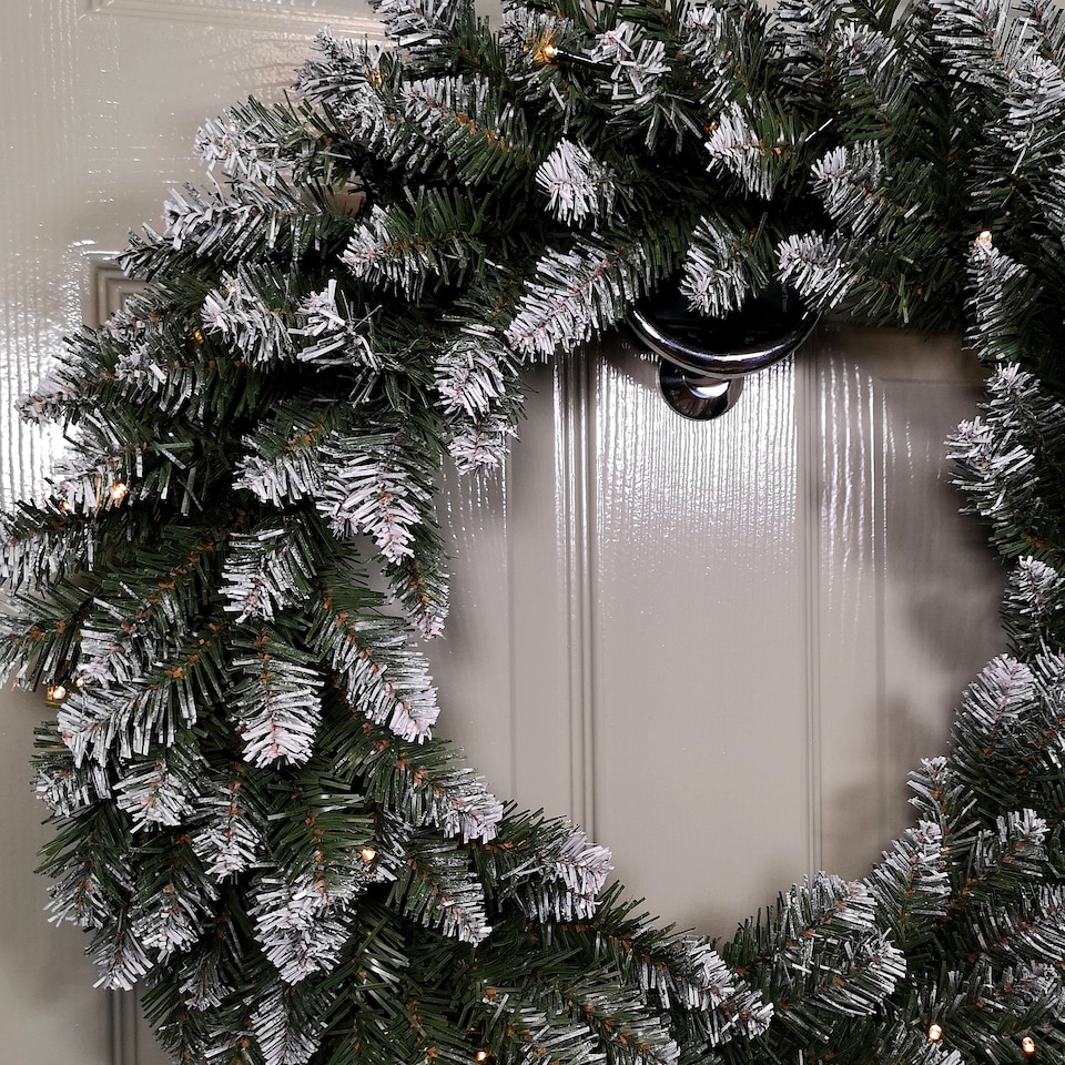 image 1 of 60cm Snow Tipped Christmas Wreath with 50 Warm White LEDs and 160 Bullet Tips