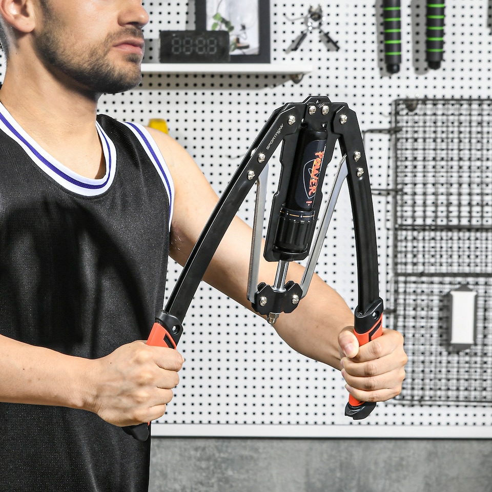 image 1 of Hydraulic Chest Expander with 22-440lbs Resistance for Upper Body Exercise | Black