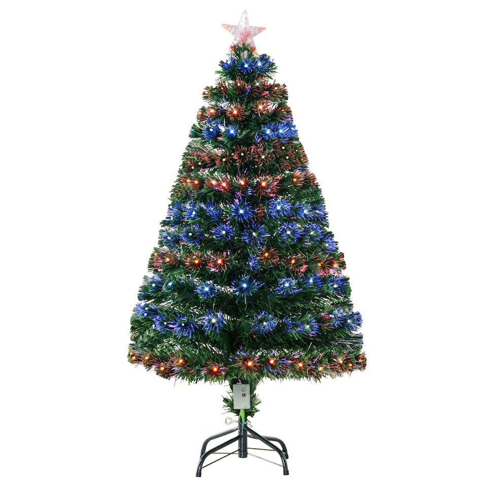 image 1 of HOMCOM 4FT Prelit Artificial Christmas Tree Fiber Optic Xmas Decoration, Green