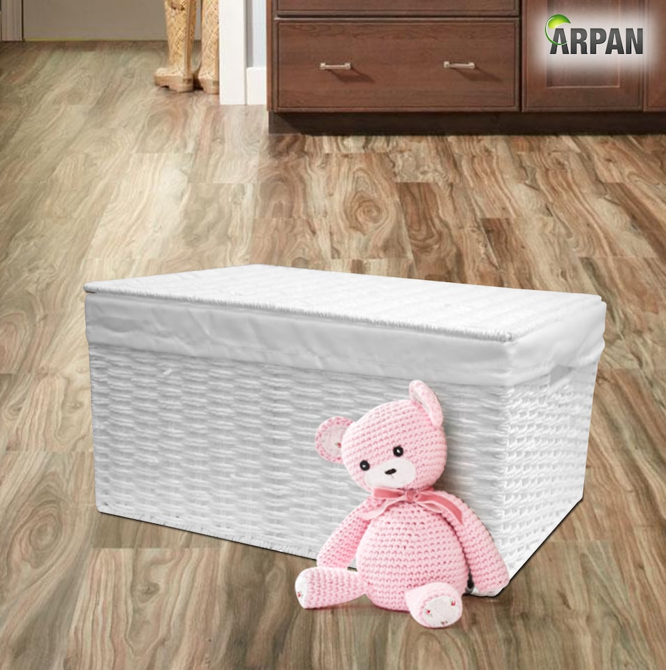 image 1 of White Paper Rope Woven Storage Xmas Hamper Basket Box with White Cloth Lining – Decorative Gift Basket for Christmas, Weddings, Parties & Home Storage