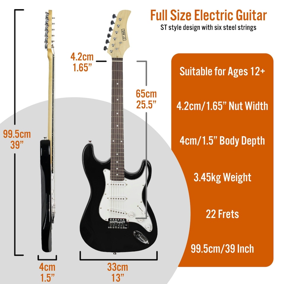 image 1 of 3rd Avenue Full Size Electric Guitar Black