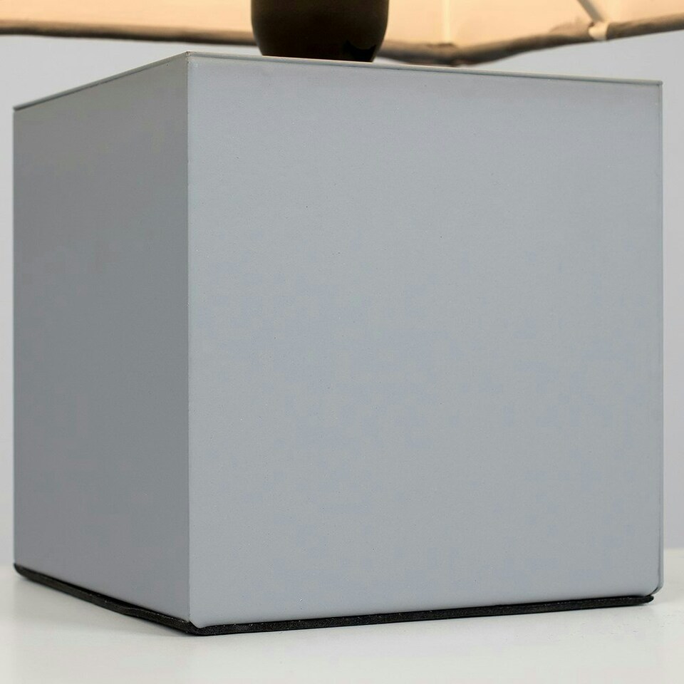image 1 of ValueLights Grey Chrome Cube Touch Dimmer Bedside Table Lamp With Grey Fabric Shade