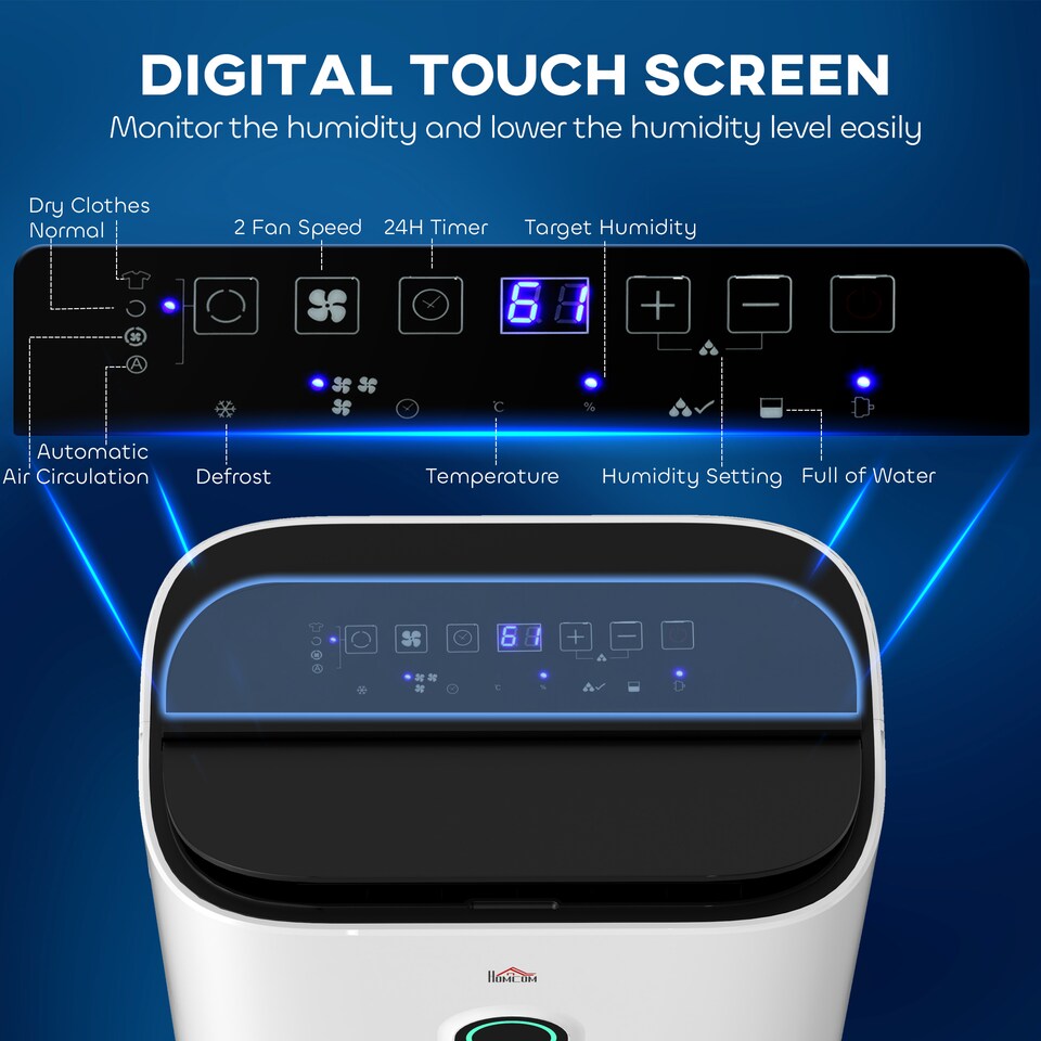 image 1 of HOMCOM 20LDay Dehumidifier with Air Purifier and HEPA Filter, 24H Timer, 4 Modes, Electric Moisture Air Dehumidifier for Home Laundry Basement, White