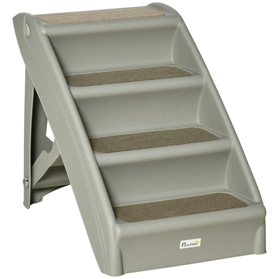 image 1 of PawHut Four-Step Foldable Pet Stairs w/ Non-Slip Mats, for S, XS Dogs - Grey