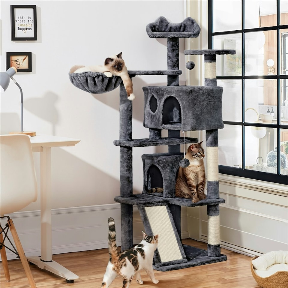 image 1 of Yaheetech 146 cm Multilevel Indoor Cat Tree Tower for Kittens Dark Grey