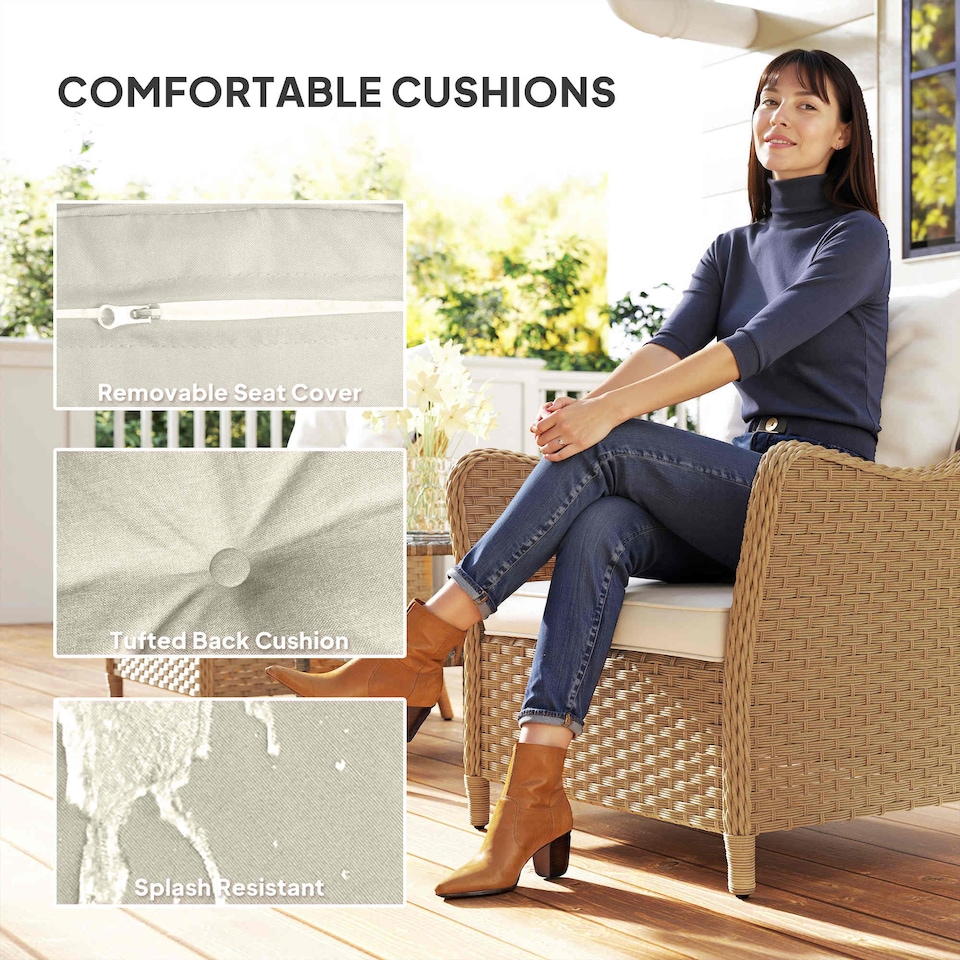 image 1 of Outsunny 2 Pieces Rattan Garden Chairs, Cushioned Rattan Chairs, Beige