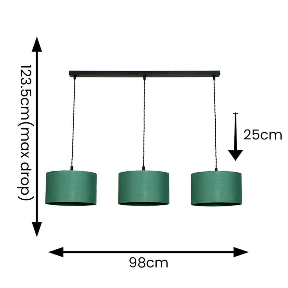 image 1 of ValueLights Shaw Matte Black 3 Drop Bar Green Fabric Shades | Black