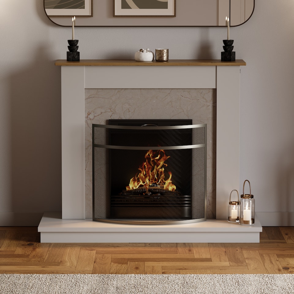 image 1 of Fire Vida Buckton Fire Guard Curved Fireside Fireplace Screen Accessory, Nickel