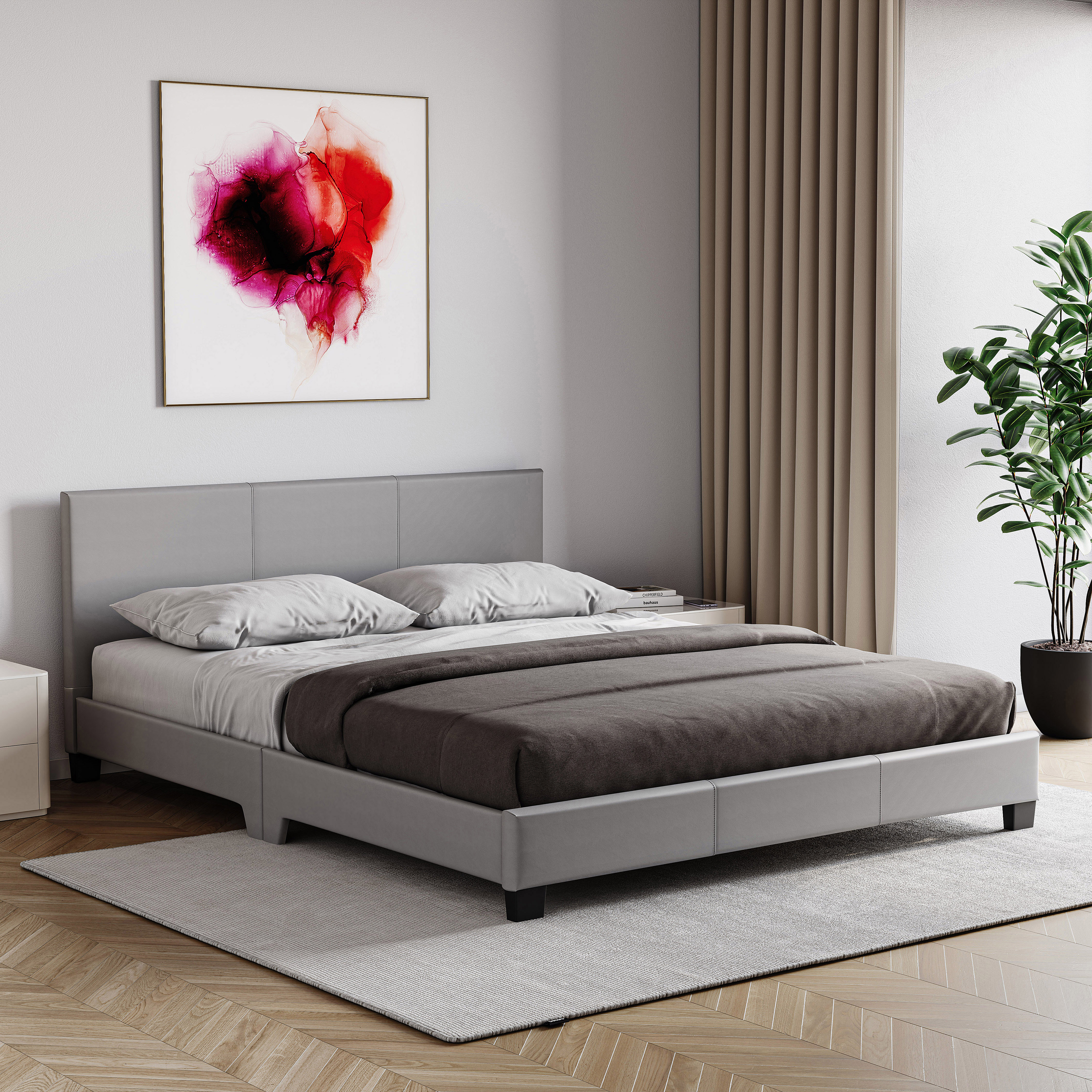 Vida Designs Lisbon 4ft6 Double Bed Faux Leather, Grey, 135 x 190cm