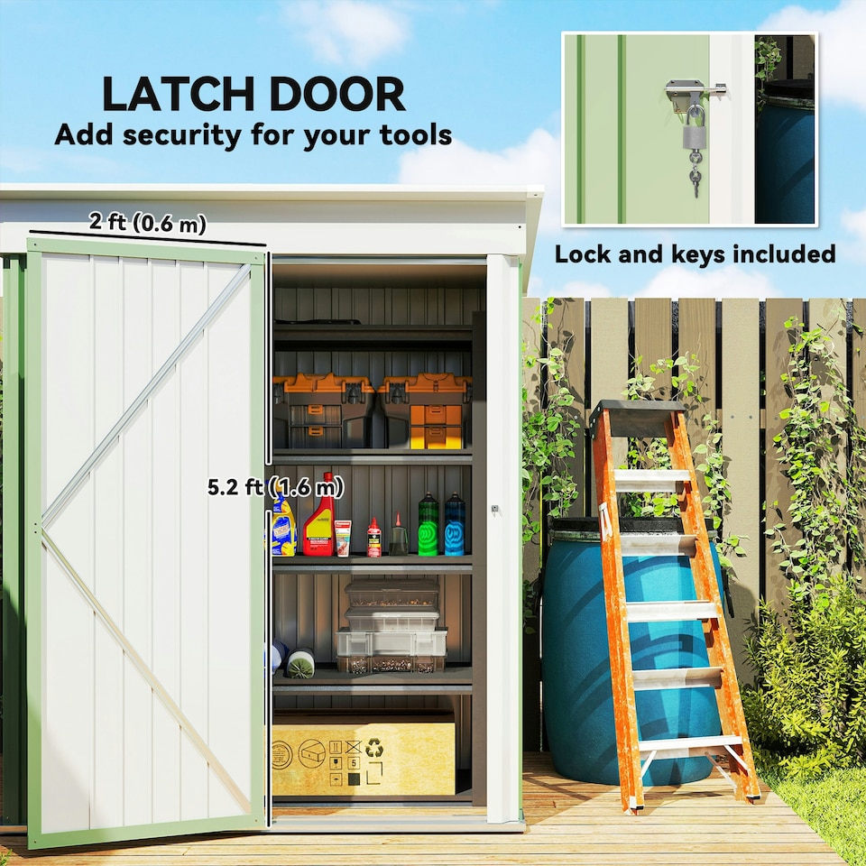 image 1 of Outsunny Steel Garden Shed, Small Lean-to Shed for Bike, 5x3 ft, Green