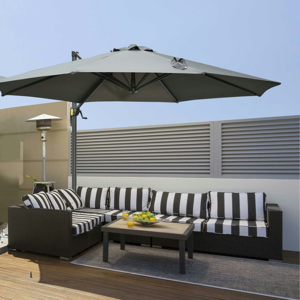 image 1 of Outsunny 3m Garden Banana Parasol Patio Cantilever Umbrella Dark Grey