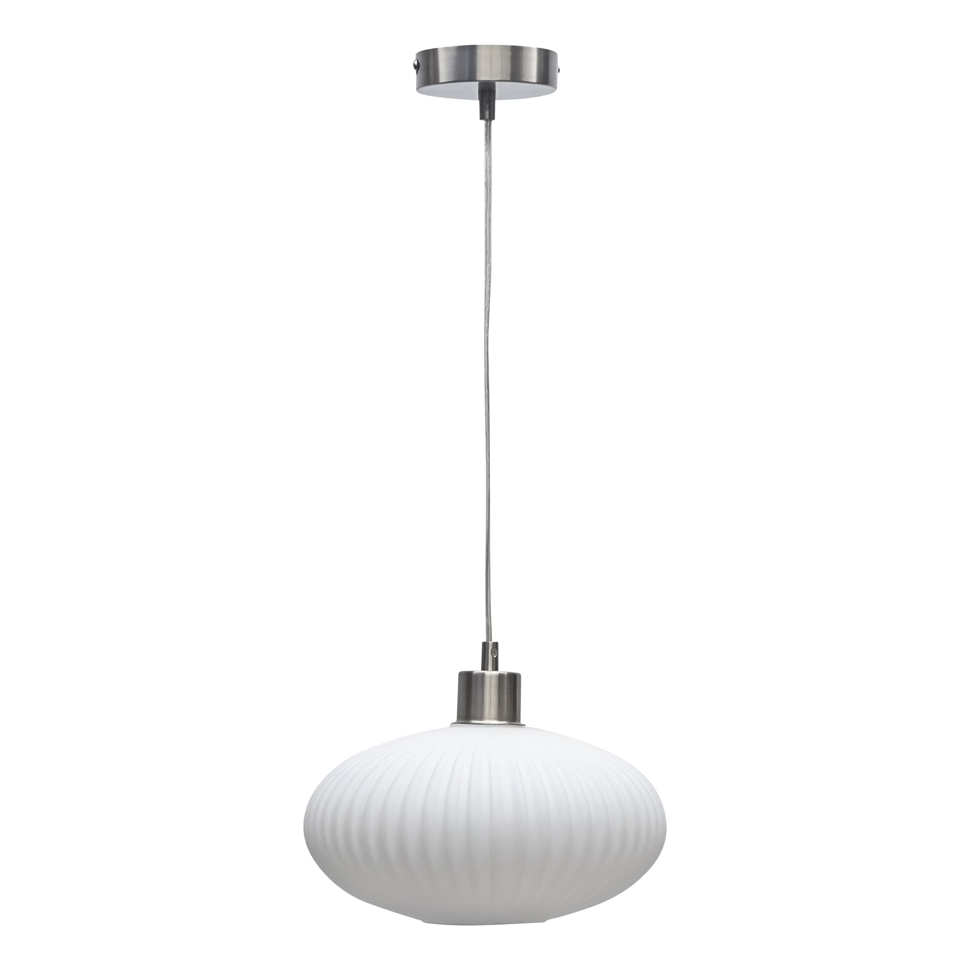 First Choice Lighting White Oval Glass Satin Nickel Kitchen Dining Ceiling Light Pendant