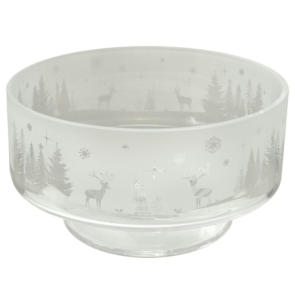 Animo Glass Decorative Etched Footed Bowl Winter Wonderland