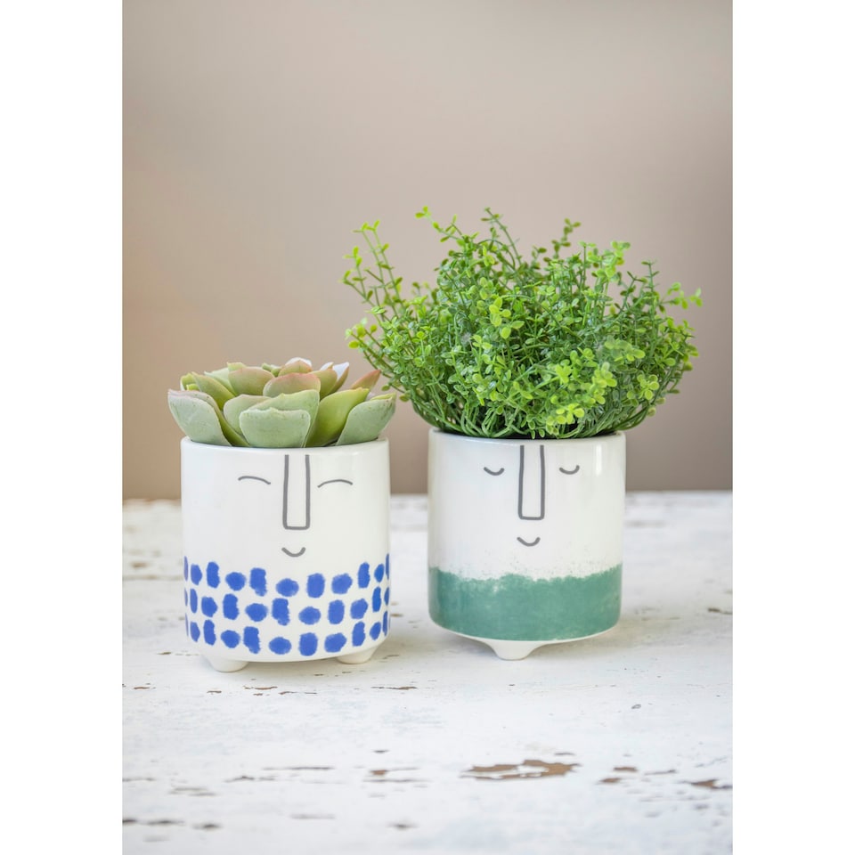 image 1 of KitchenCraft Planter Blue Dolomite Happy Face Blue