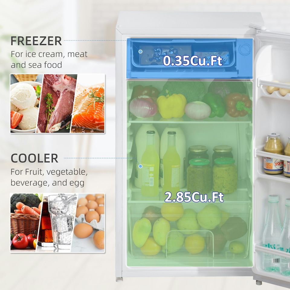 image 1 of HOMCOM 91L Freestanding Under Counter Fridge with Reversible Door