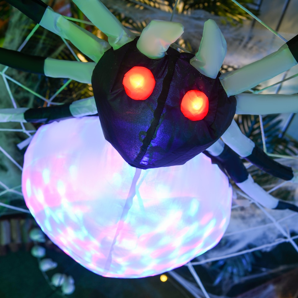 image 1 of HOMCOM 5FT Long Halloween Inflatable Spider, Hanging Giant Spider with Colourful LED Light, Blow-Up Outdoor LED Garden Display for Lawn, Party