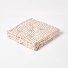Homescapes Cotton Gingham Check Beige Floor Cushion - 50 x 50 cm | Cream | Beige | 50 x 50 cm