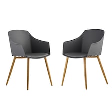 Set of 2 Eden Modern Dining Chairs, Faux Leather Padded Cushion & Solid Wooden Legs Grey