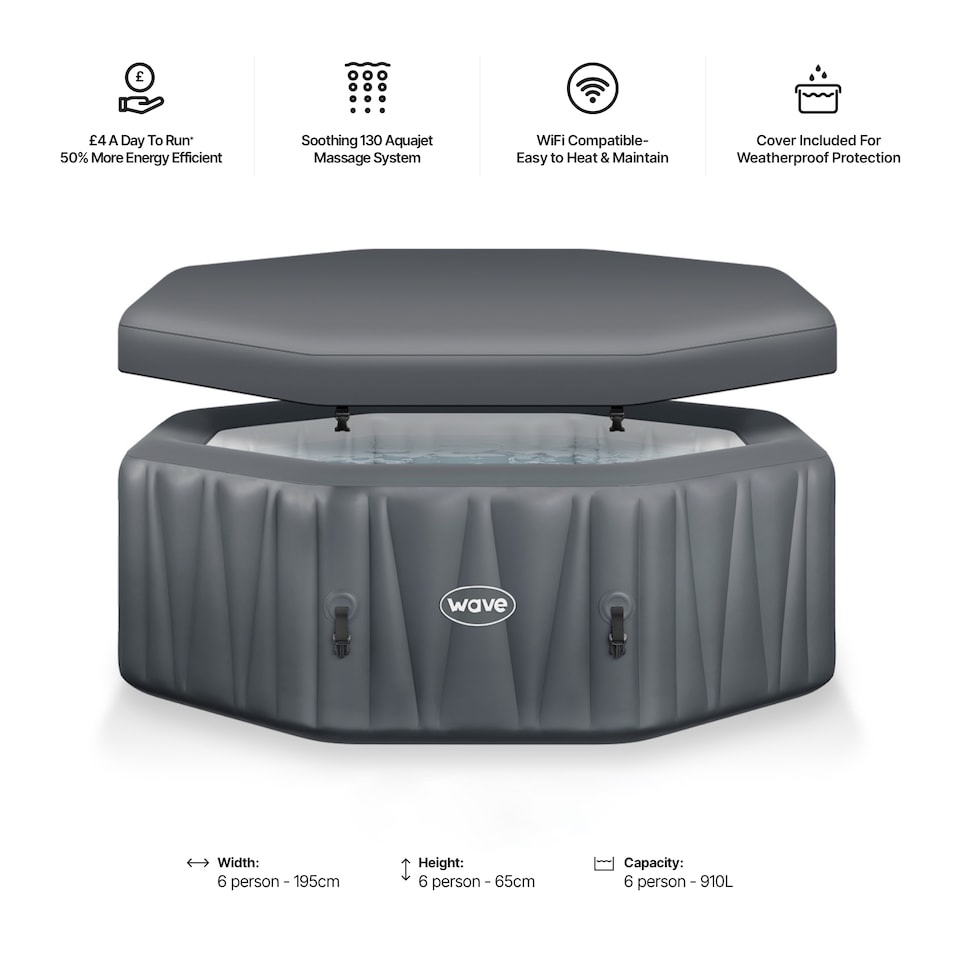 image 1 of Wave Aegean 6 Person Inflatable Hot Tub, EnergySave Bundle, Dark Grey