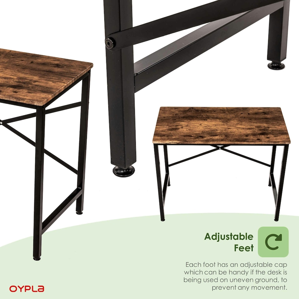 image 1 of Oypla 100cm Heavy Duty Industrial Writing Computer Desk Home Office Worktop Table Brown