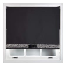 FURNISHED Blackout Roller Blind with Black Glitter Trim and Black Bow Trimmable Window Shade | Black | Black | (W) 205cm x (L) 210cm