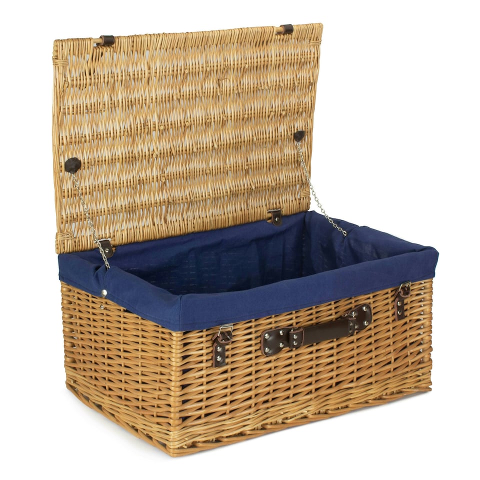 image 1 of 62cm Buff Wicker Picnic Basket with Lining | Blue | Blue | One Size