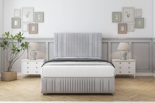 Sloomy Kingsley Silver Naples Divan Bed With Mattress 2 Drawers Right Side With 26" Strutted Headboard & 12" Matching Footboard 4'6 Double | Silver | Silver | Double | 1