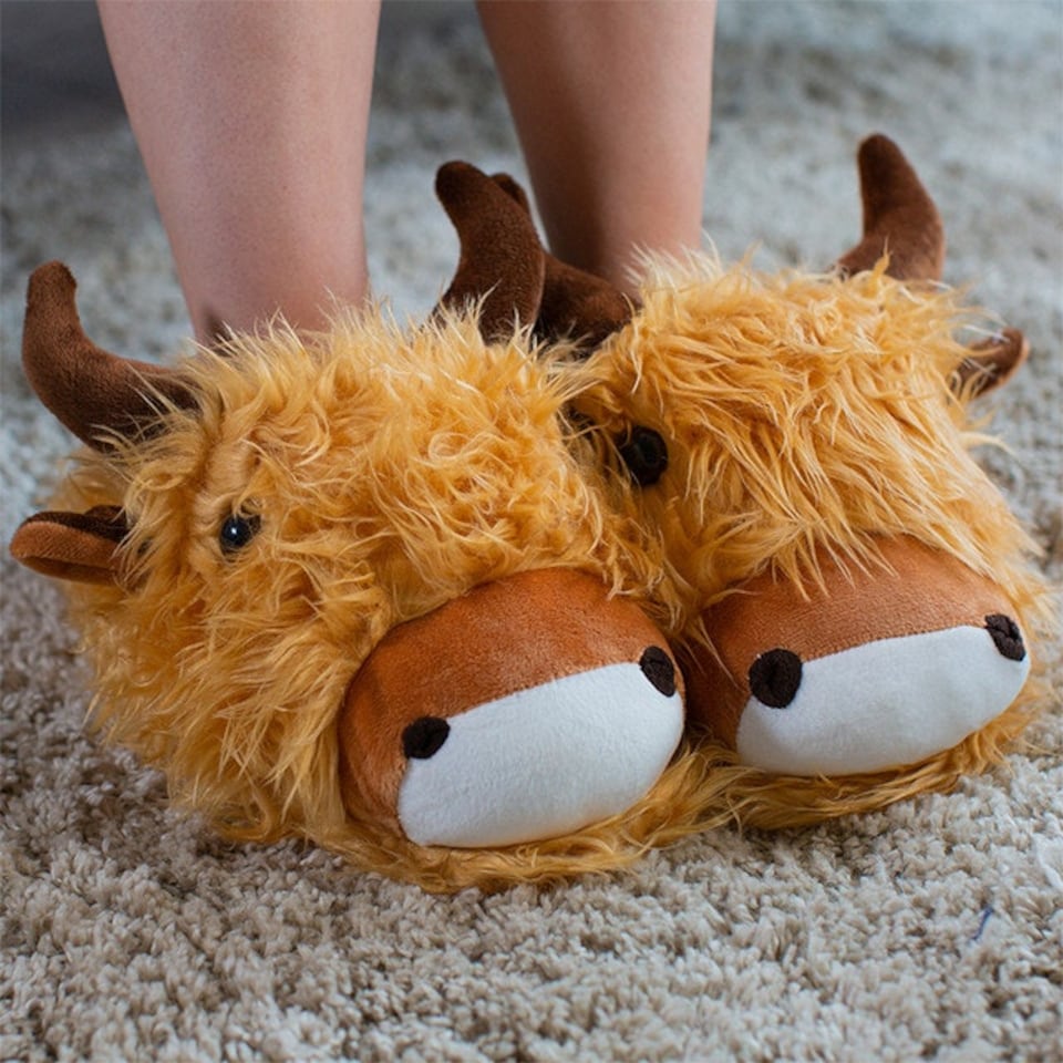 image 1 of Fuzzy Friends Highland Cow Slippers Up to UK Size 7