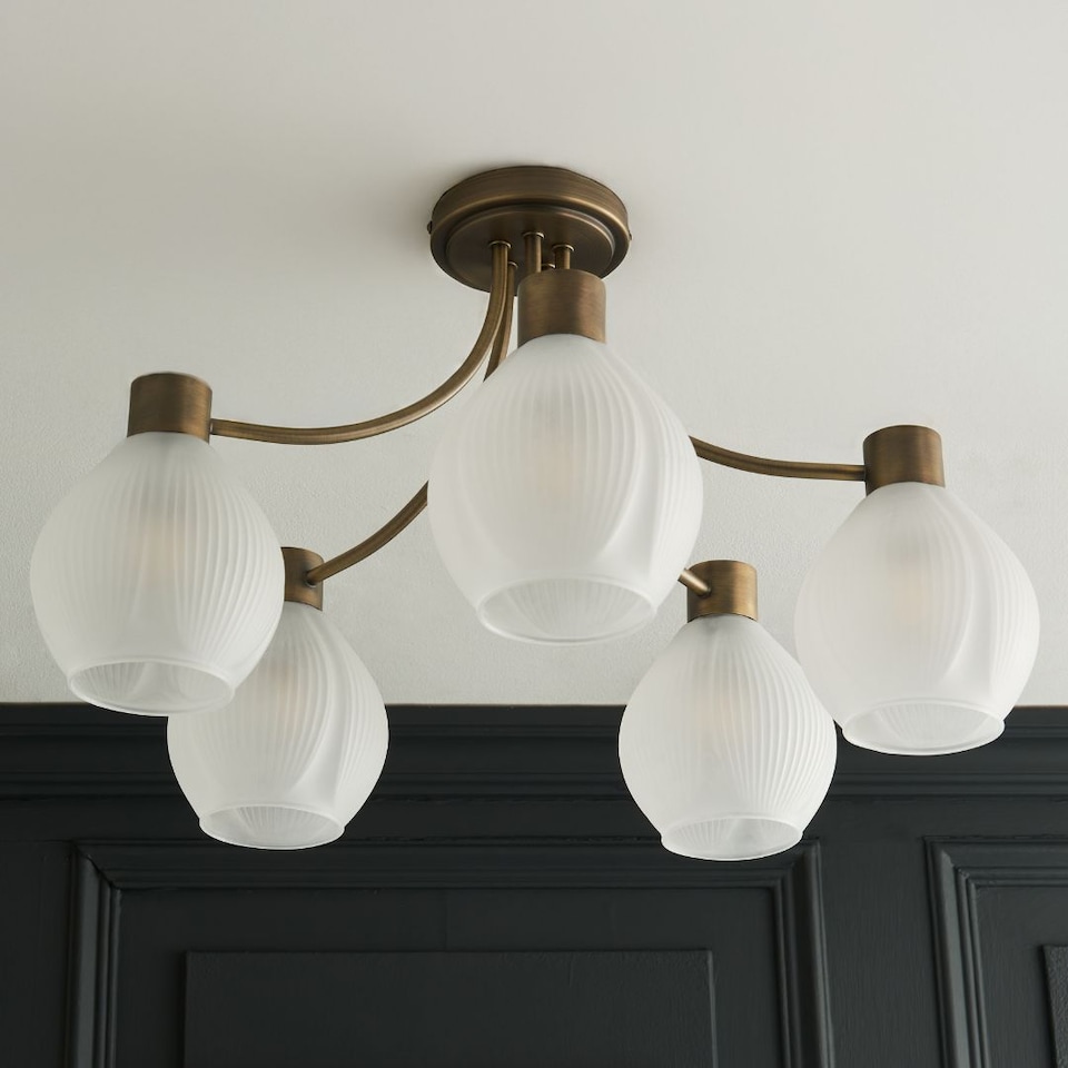 image 1 of Hamilton 5 Light Antique Brass Semi Flush Ceiling Light