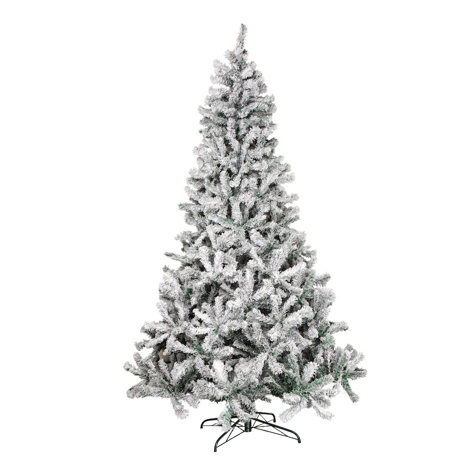 image 1 of 8ft (2.4m) Snow Flocked Artificial Christmas Tree with Green Metal Stand and 1017 Tips