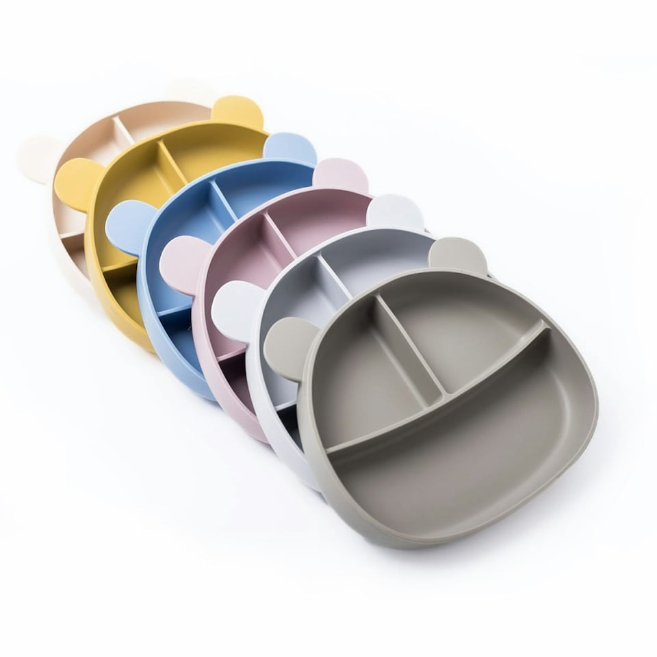 image 1 of Callowesse Silicone Divided Baby Suction Plate | BPA-Free | Dishwasher Safe | Microwave Safe Cream