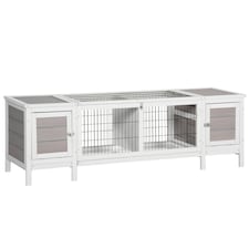 PawHut Rabbit Hutch, Guinea Pig Cage w/ Slide Out Tray & Bunny Run, Grey
