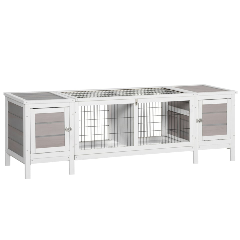image 1 of PawHut Rabbit Hutch, Guinea Pig Cage w/ Slide Out Tray & Bunny Run, Grey