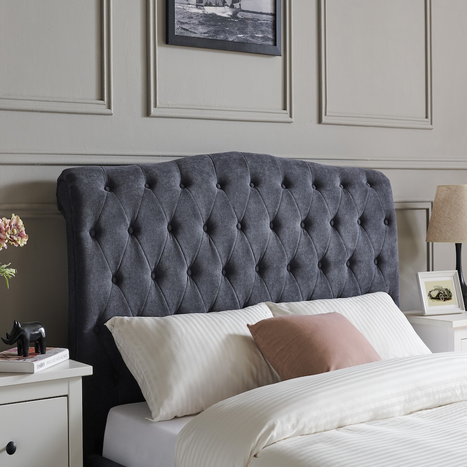 image 1 of 6ft Super King Fabric upholstered, dark grey,buttoned back,curved bed frame,bedstead