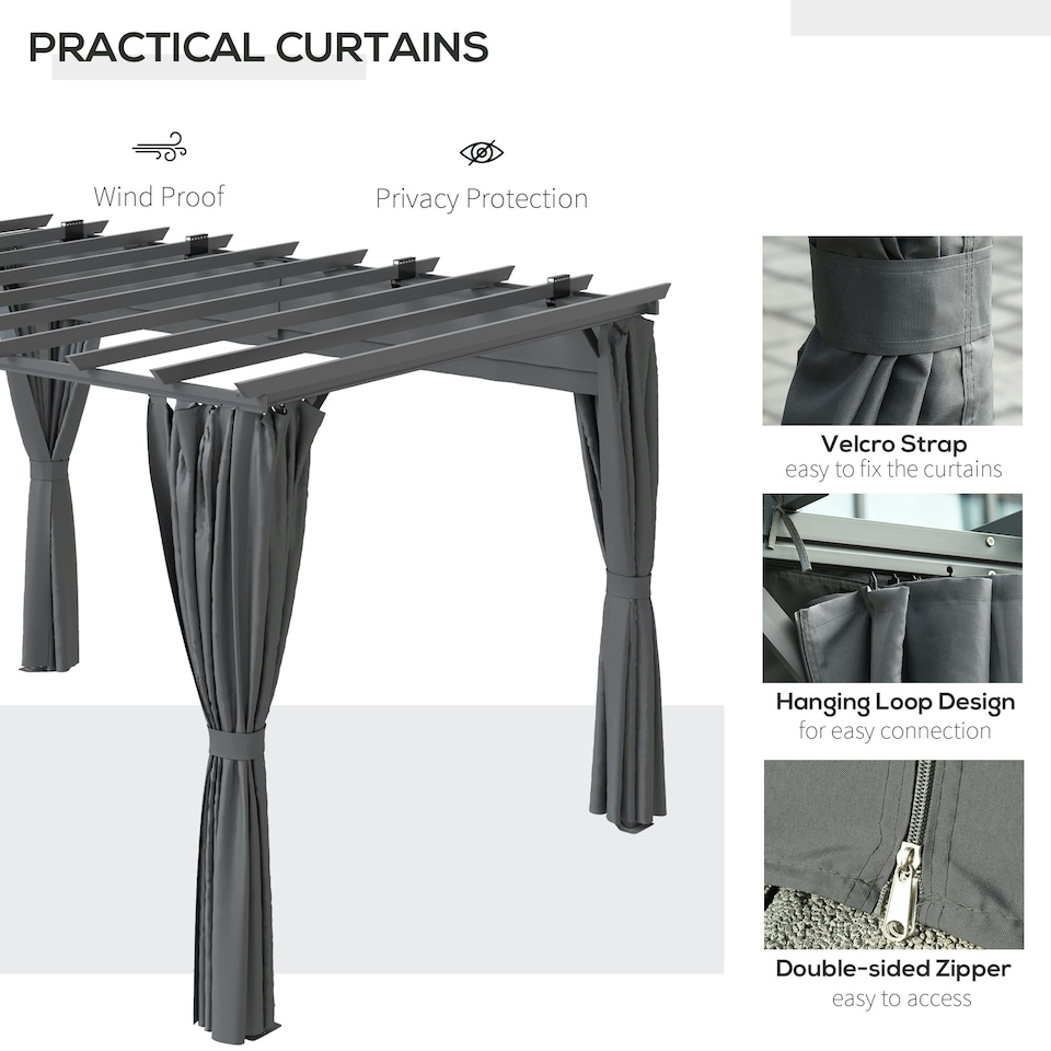 image 1 of Outsunny 3.6 x 3(m) Outdoor Retractable Pergola Gazebo Sun Shade Canopy Curtains