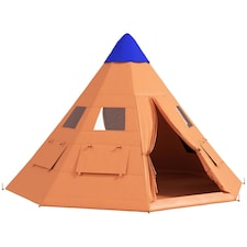 Outsunny 6-7 Person Large Family Party Camping Tent with Carrying Bag Orange | Orange